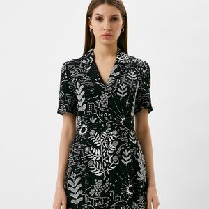 Claudie Pierlot Riveramo Printed Jacquard Midi Shirt Dress Black White